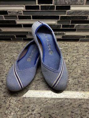 Rothy's Rare/Retired Blue & White w/Reflective Stripe Women's Ballet Flat size 8